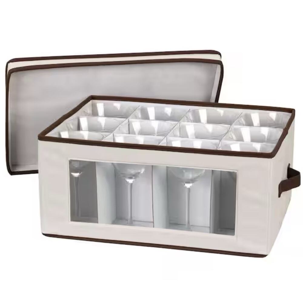 Household Essentials Wine Glass Storage Box, Strong Frame and Natural